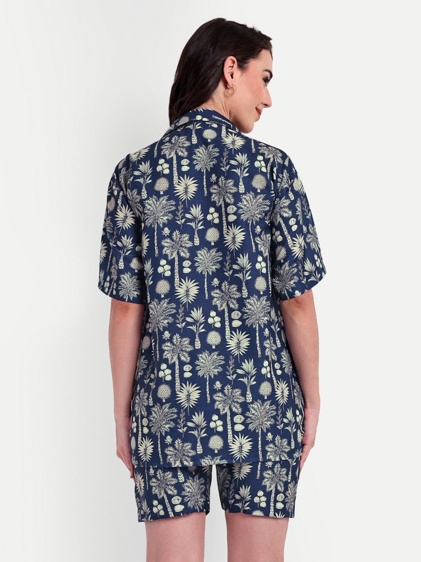 Women Casual Cord Set – Comfortable Summer Co-Ord Outfit navy blue print
