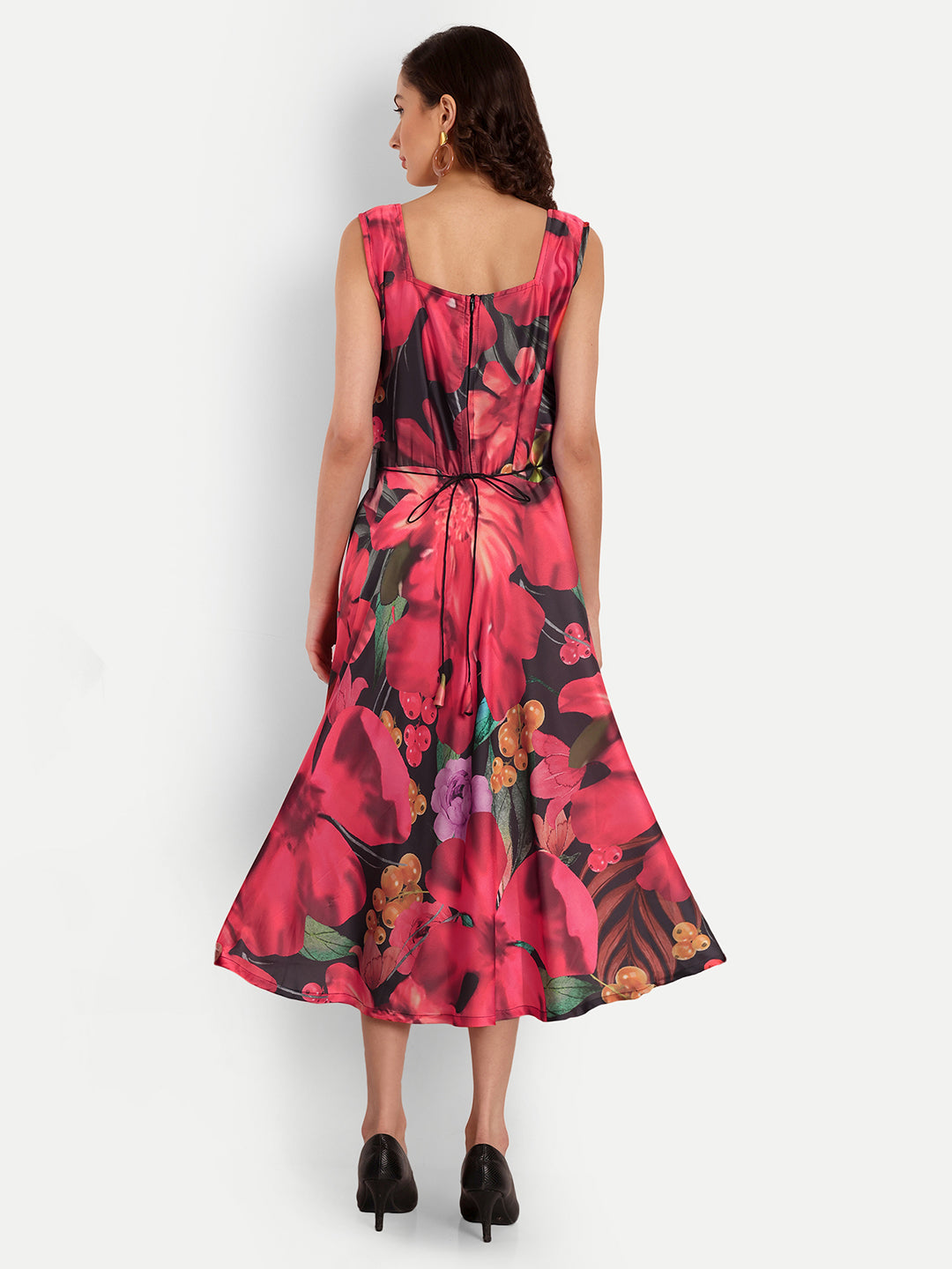 Elegant Women Printed Velvet Dress – Luxe Soft-Touch Party & Evening Wear red