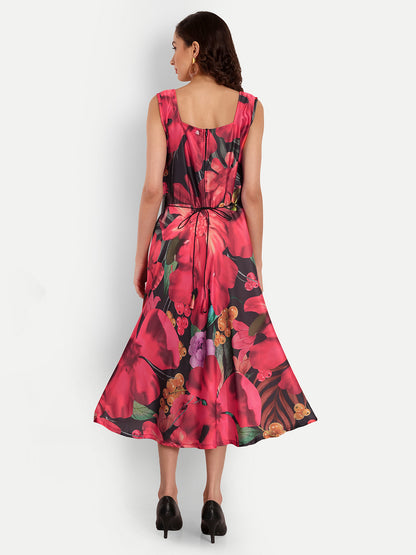 Elegant Women Printed Velvet Dress – Luxe Soft-Touch Party & Evening Wear red