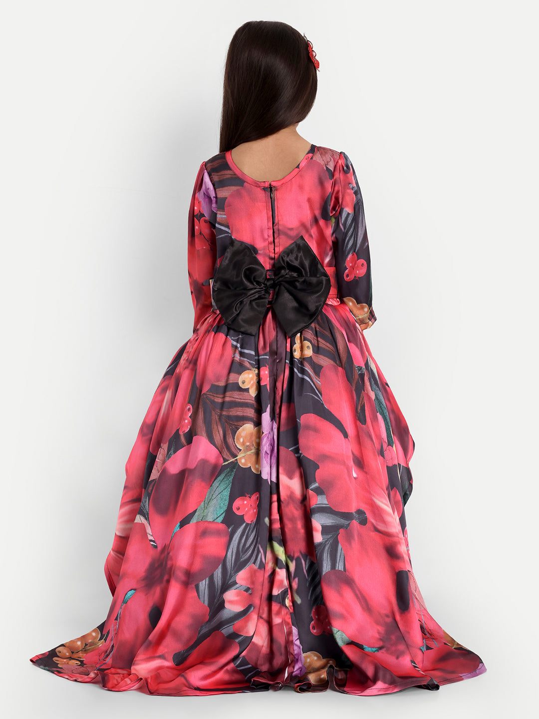 Girls Floral Print High-Low Designer Party Gown