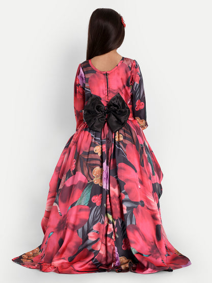 Girls Floral Print High-Low Designer Party Gown