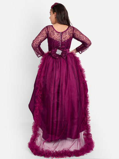 Girls Wine Purple High-Low Party Gown