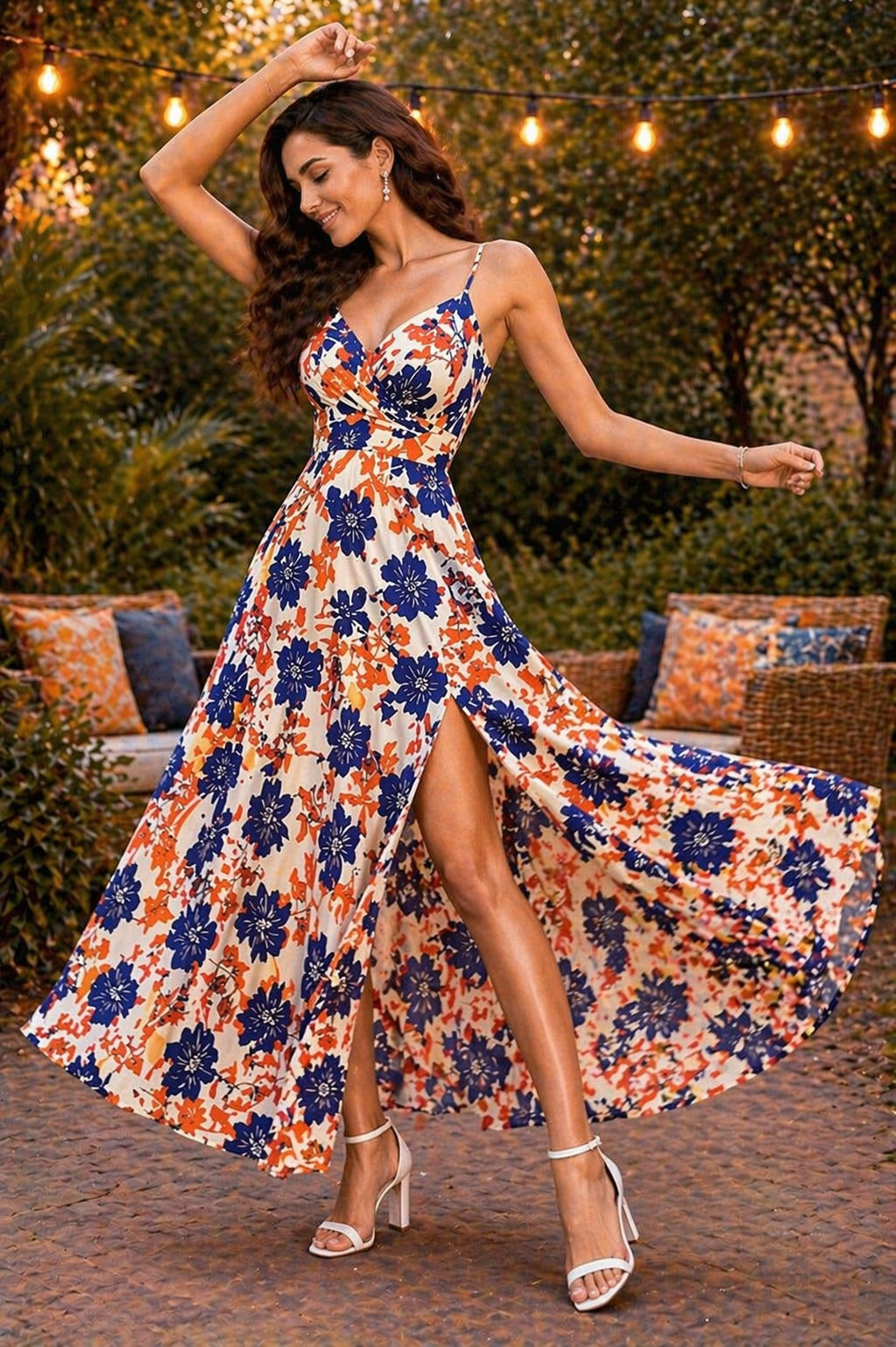 White Floral Side Slit Maxi Dress for Women – Elegant Summer Vacation Dress