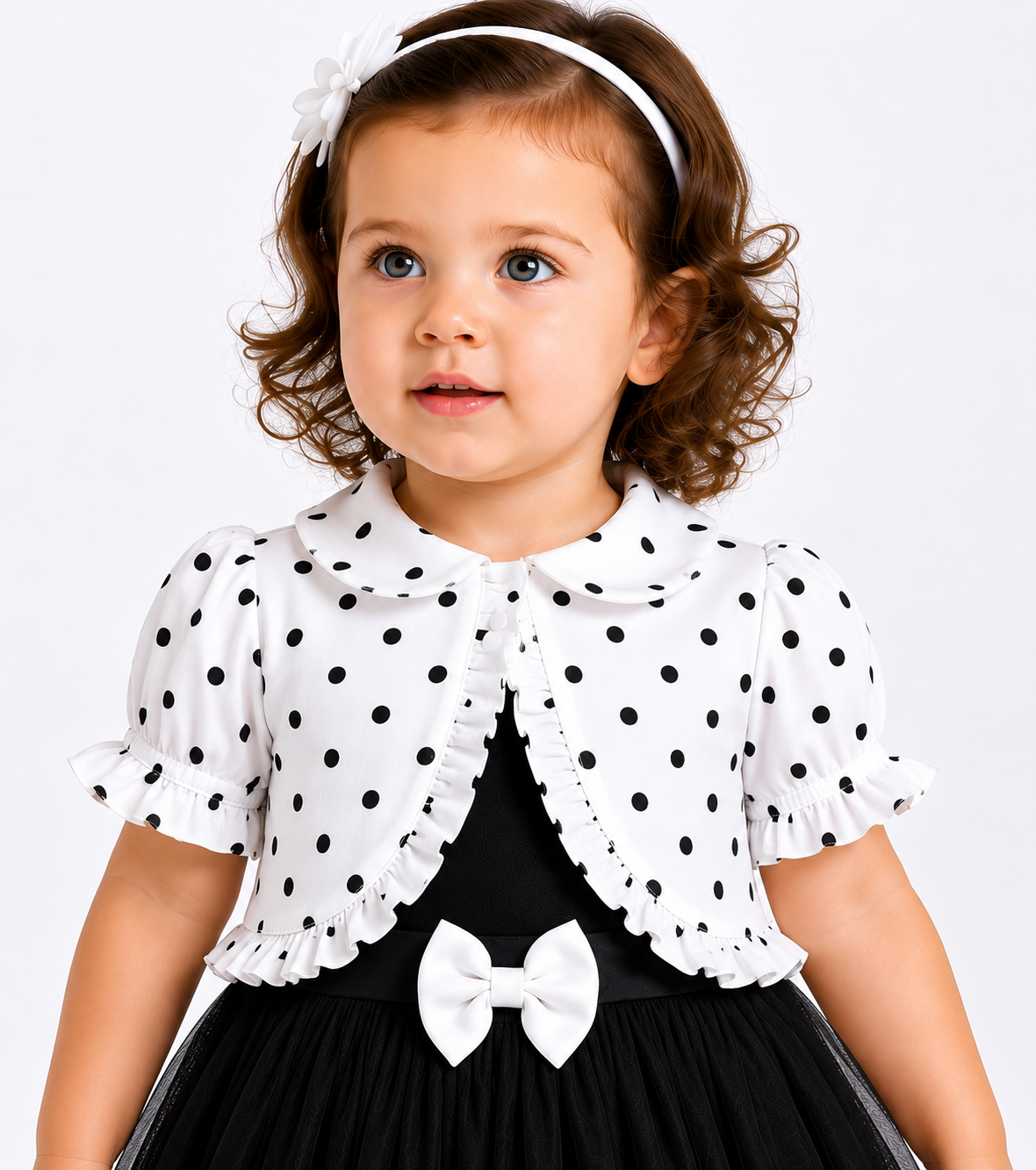 Classic Polka Charm Party Dress with Matching Shrug