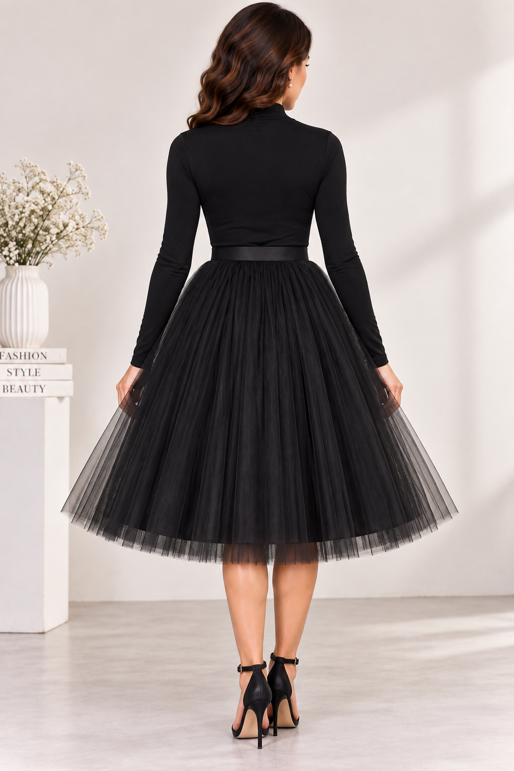 Women’s Black Knee Length Net Skirt | Party & Occasion Wear