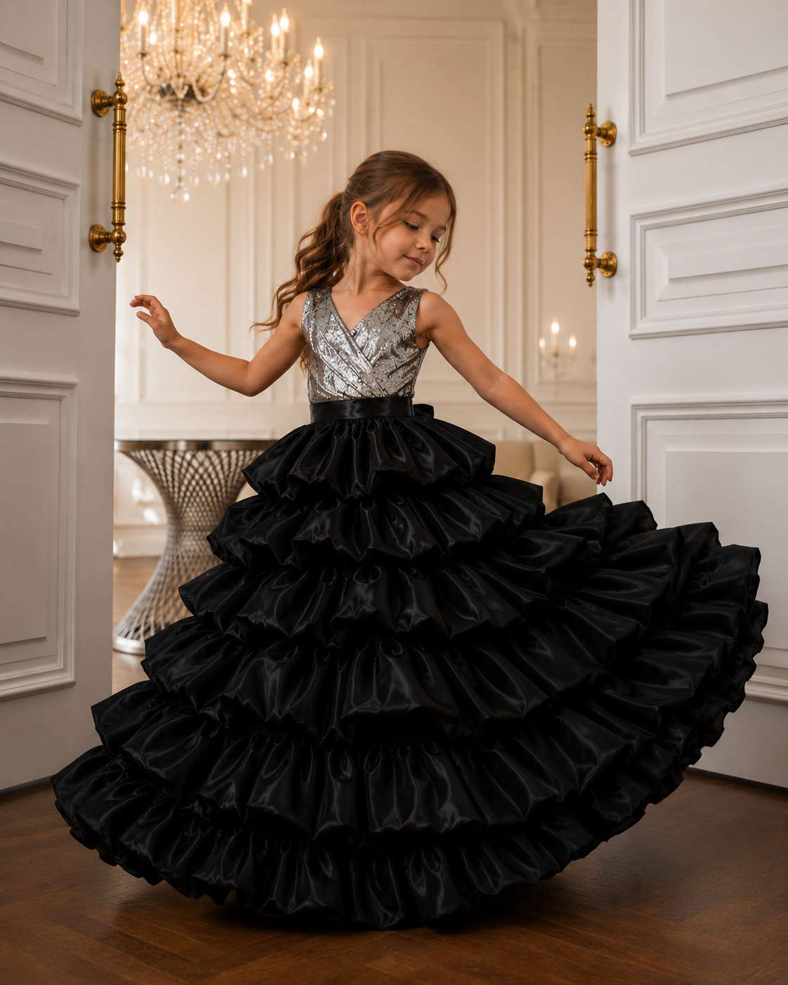 Starlight Noir Layered Ruffle Ball Gown