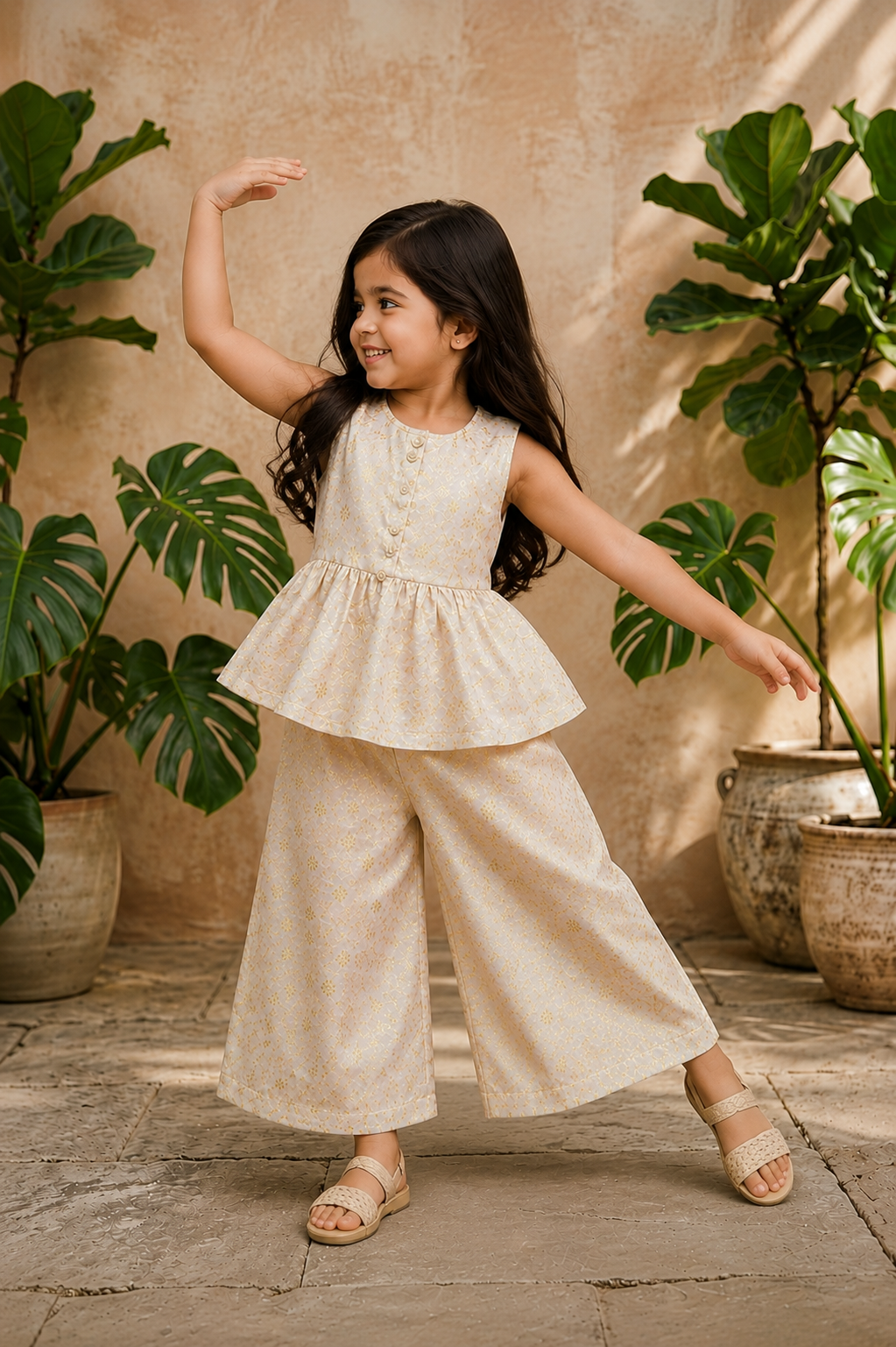 Ivory Gold Peplum Kurta & Palazzo Set