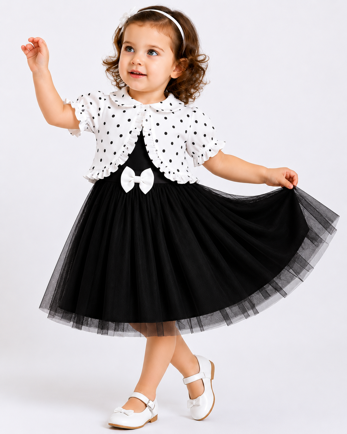 Classic Polka Charm Party Dress with Matching Shrug