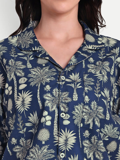 Women Casual Cord Set – Comfortable Summer Co-Ord Outfit navy blue print