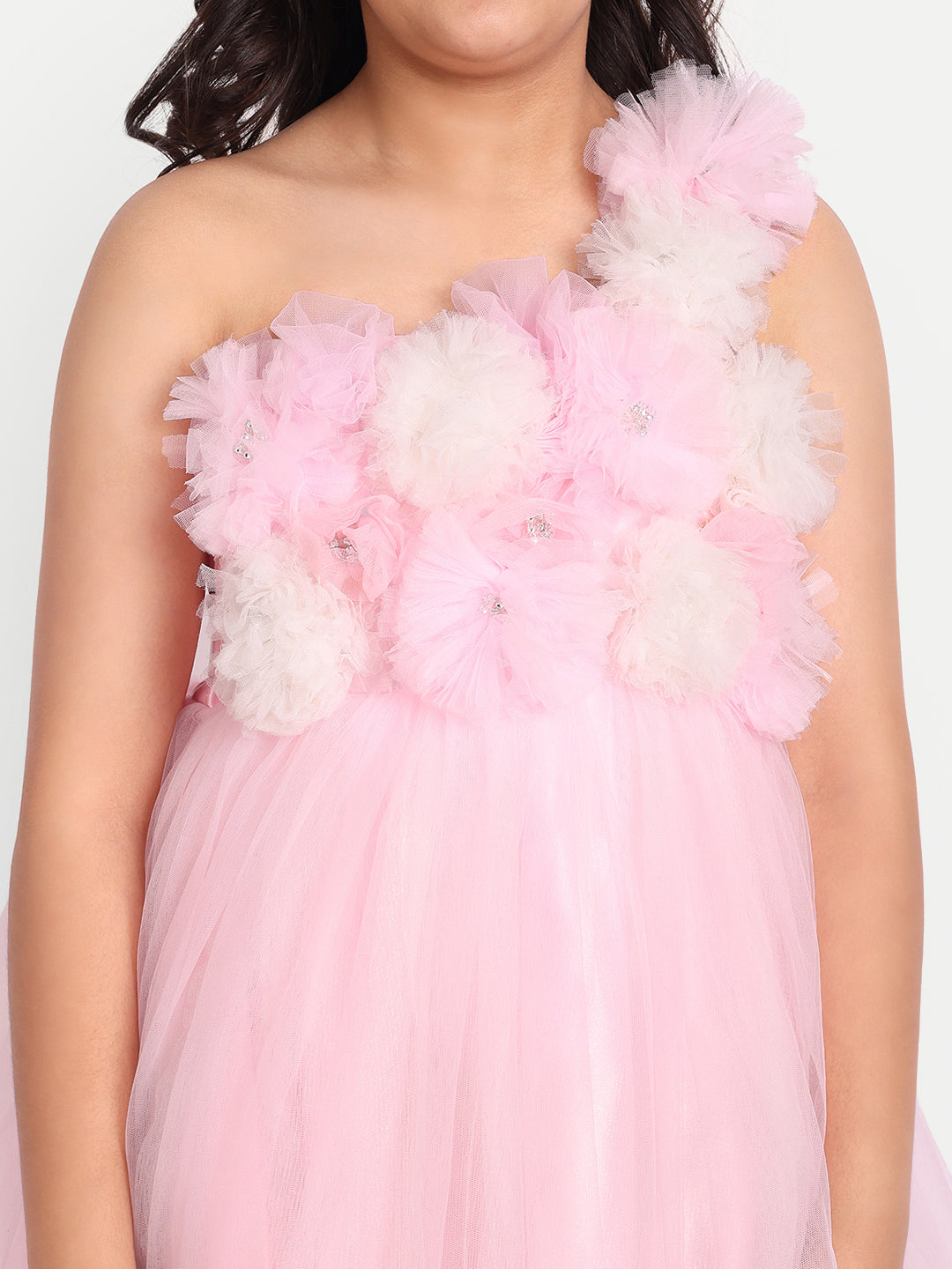 Girls Baby Pink Floral Net Party Gown