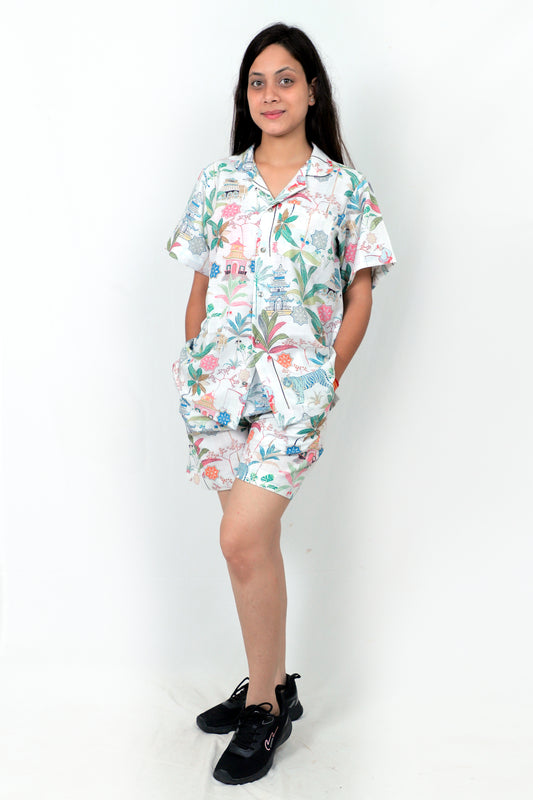 Women Casual Cord Set – Comfortable Summer Co-Ord Outfit white multicolor print