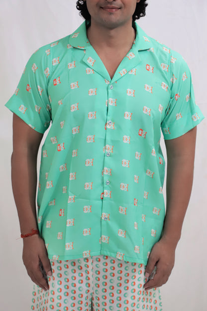 Men’s Co-Ord Set – Trendy T-Shirt & Bottom Wear Combo seafoam green and white