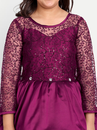 Girls Wine Purple High-Low Party Gown