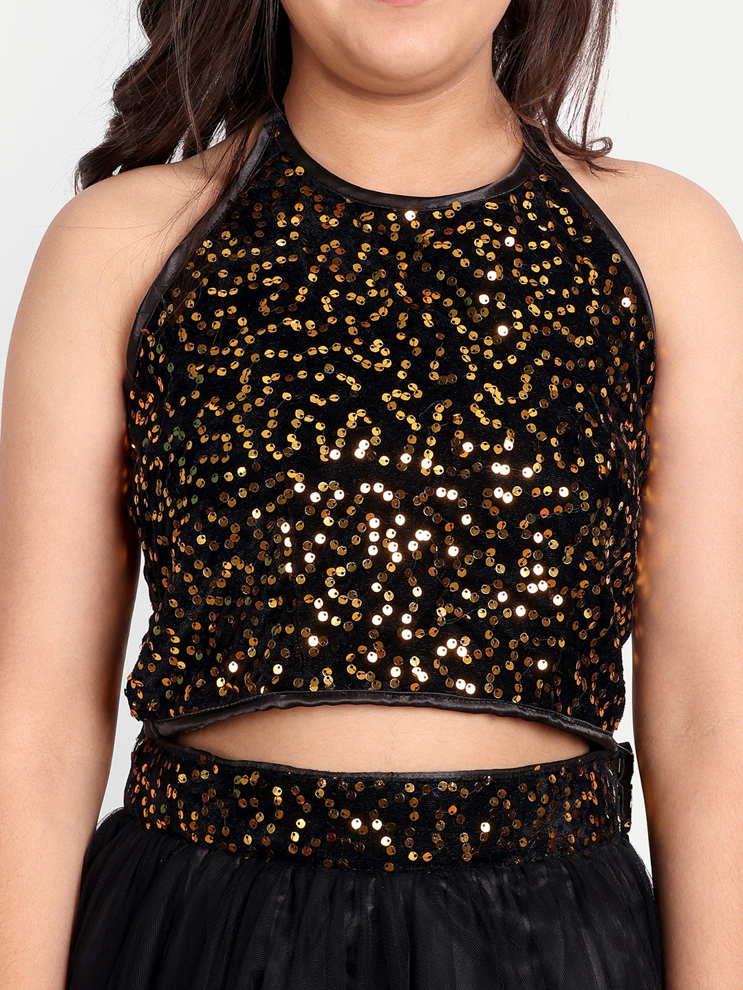 Girls Embellished Fit & Flare Dress – Party Wear Elegant Outfit black