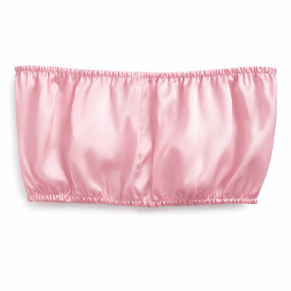 Luxury Women Satin Lounge Set – Strapless Tube Top & Ruffle Shorts Night Suit Baby Pink