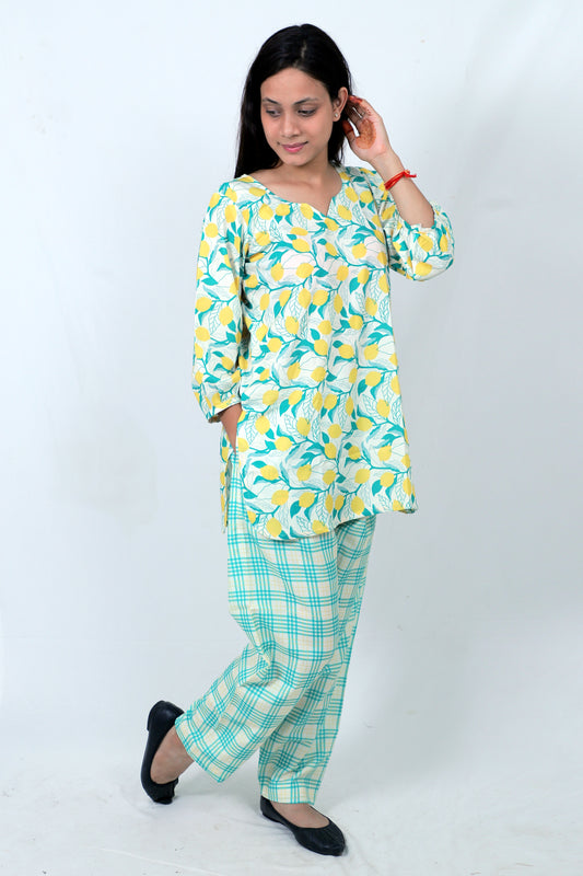 Elegant Women Co-ord Set – Stylish Matching Top & Bottom Outfit for Casual & Party Wear yellow and green