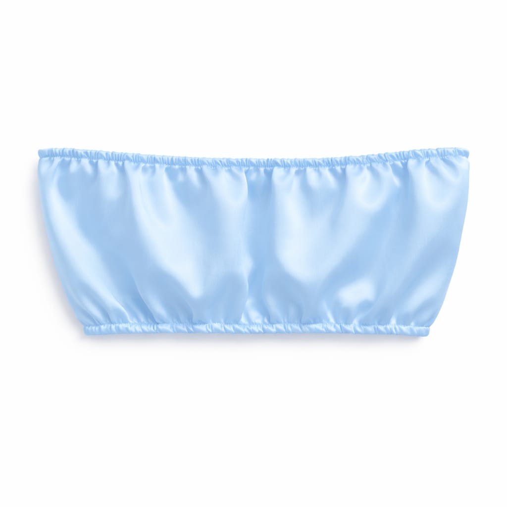 Luxury Women Satin Lounge Set – Strapless Tube Top & Ruffle Shorts Night Suit Sky Blue
