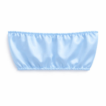 Luxury Women Satin Lounge Set – Strapless Tube Top & Ruffle Shorts Night Suit Sky Blue