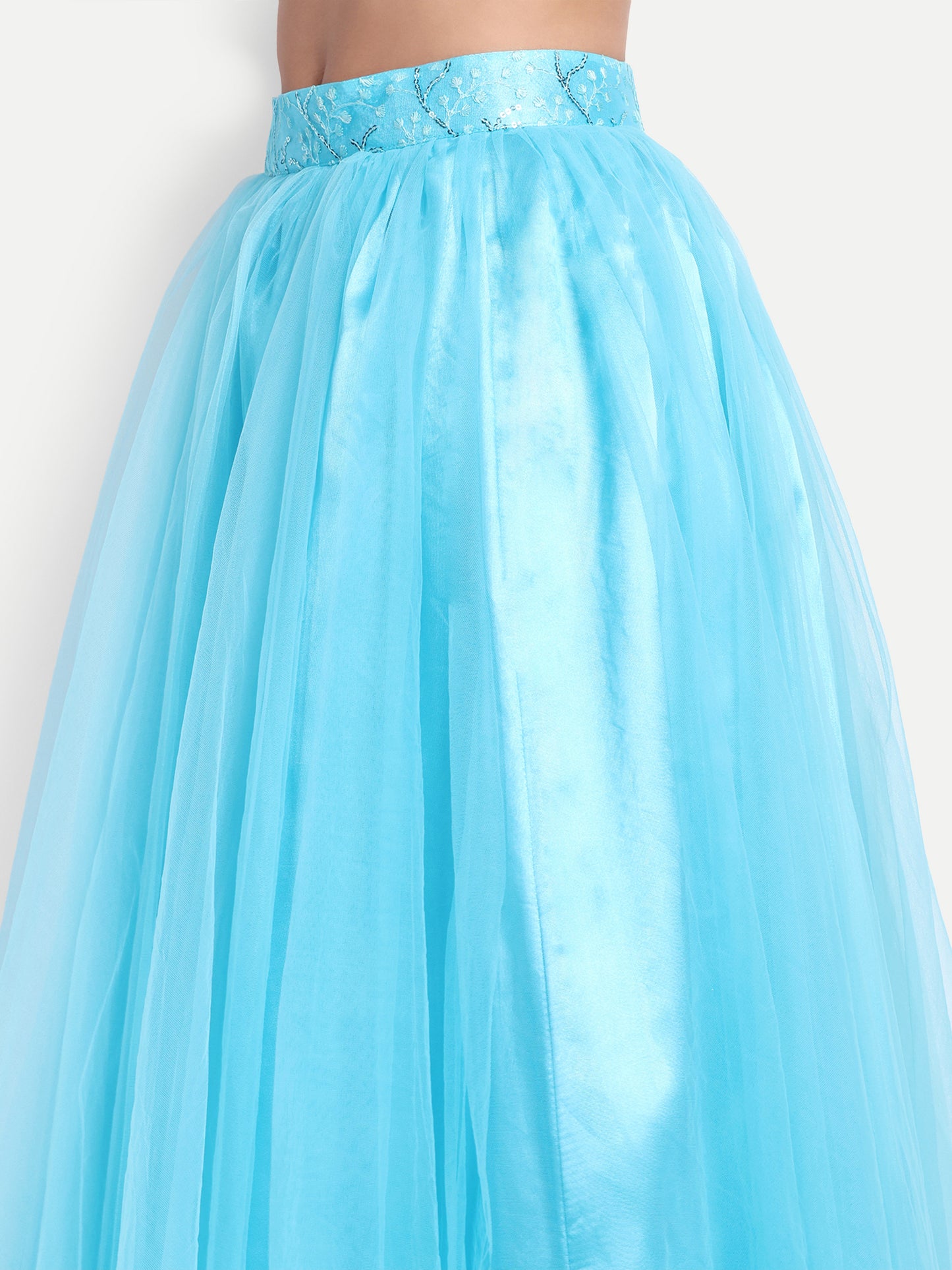 Elegant Women Flared Maxi Net Skirt blue