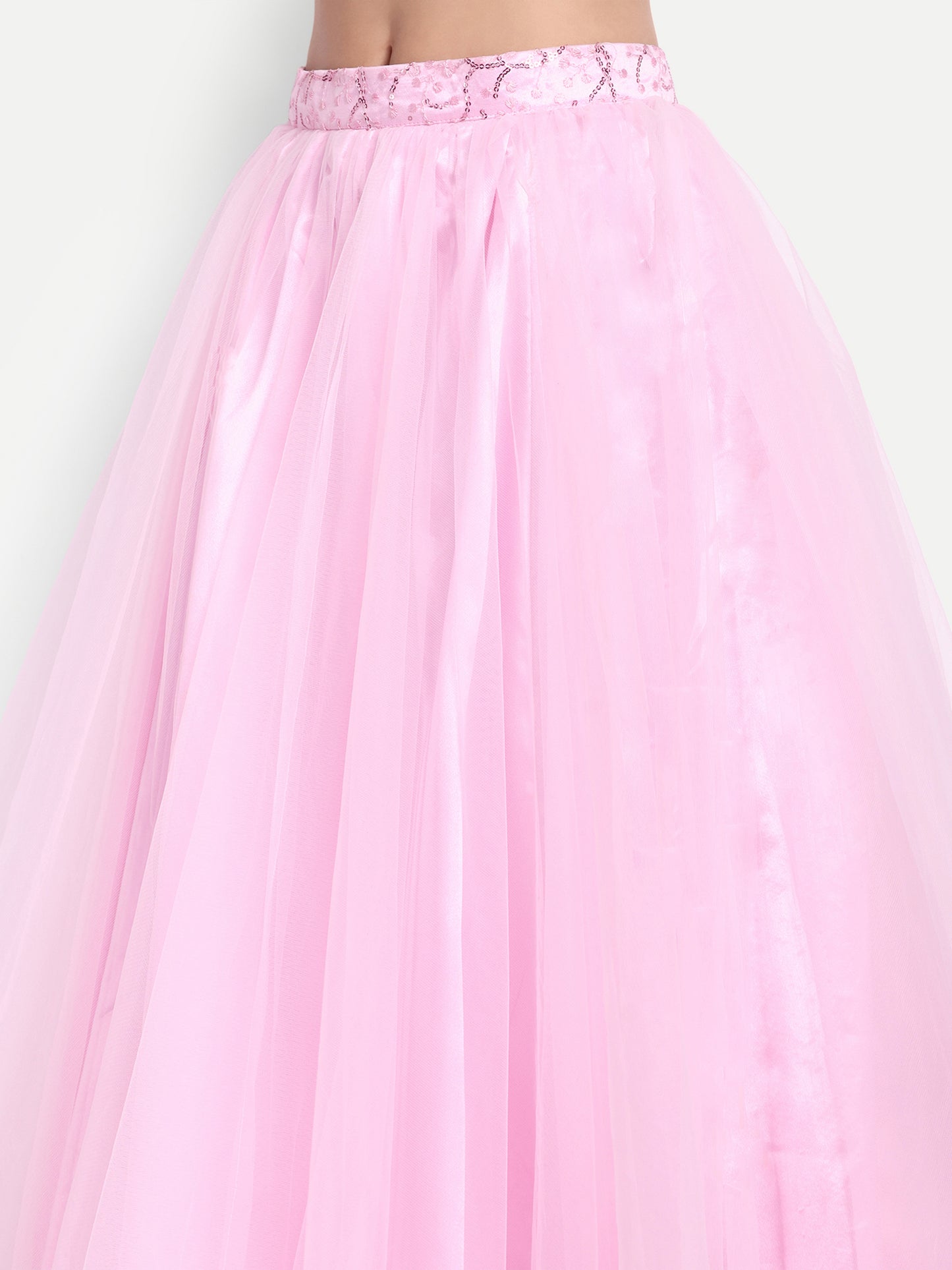 Elegant Women Flared Maxi Net Skirt pink