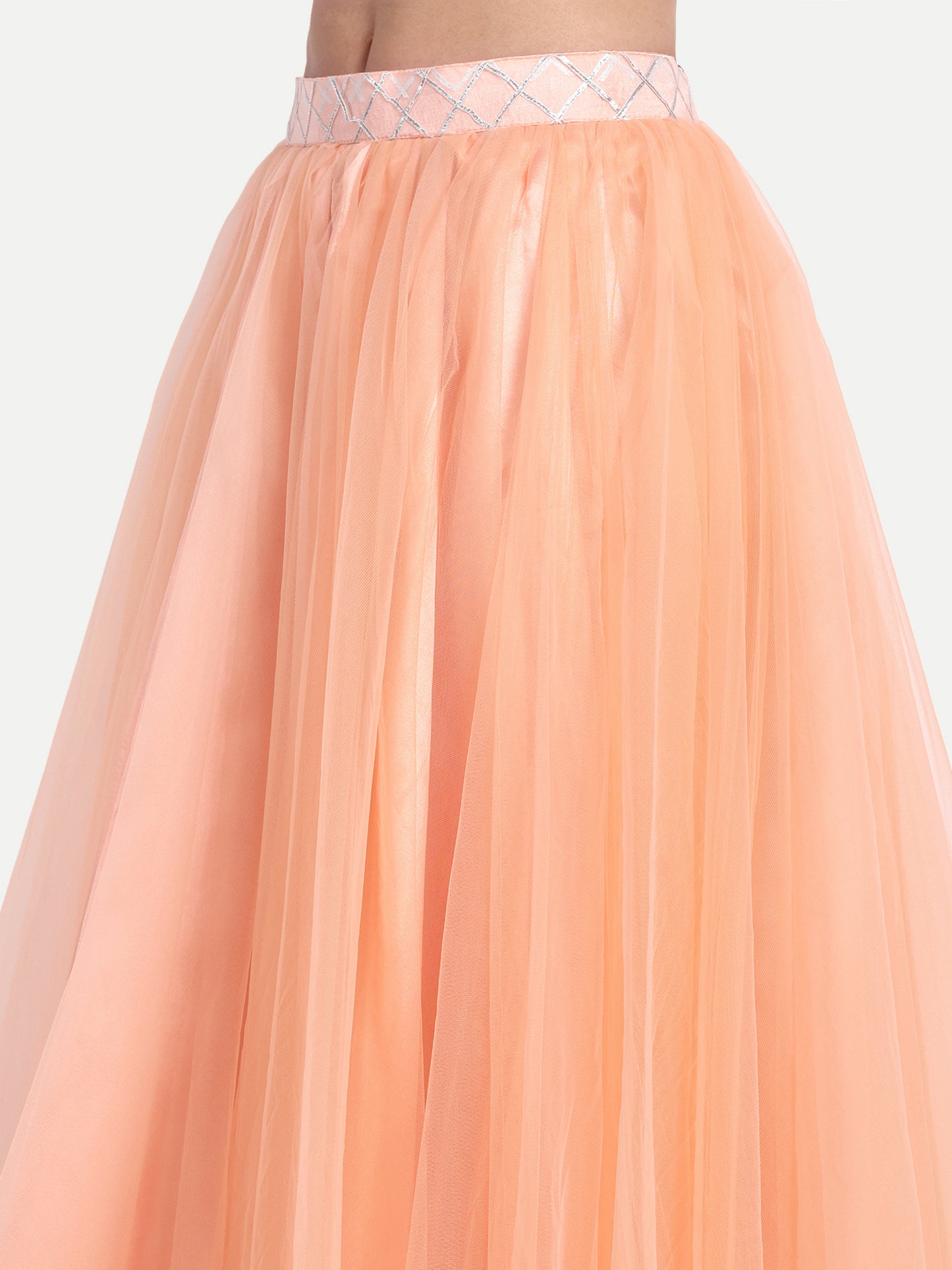Elegant Women Flared Maxi Net Skirt peach