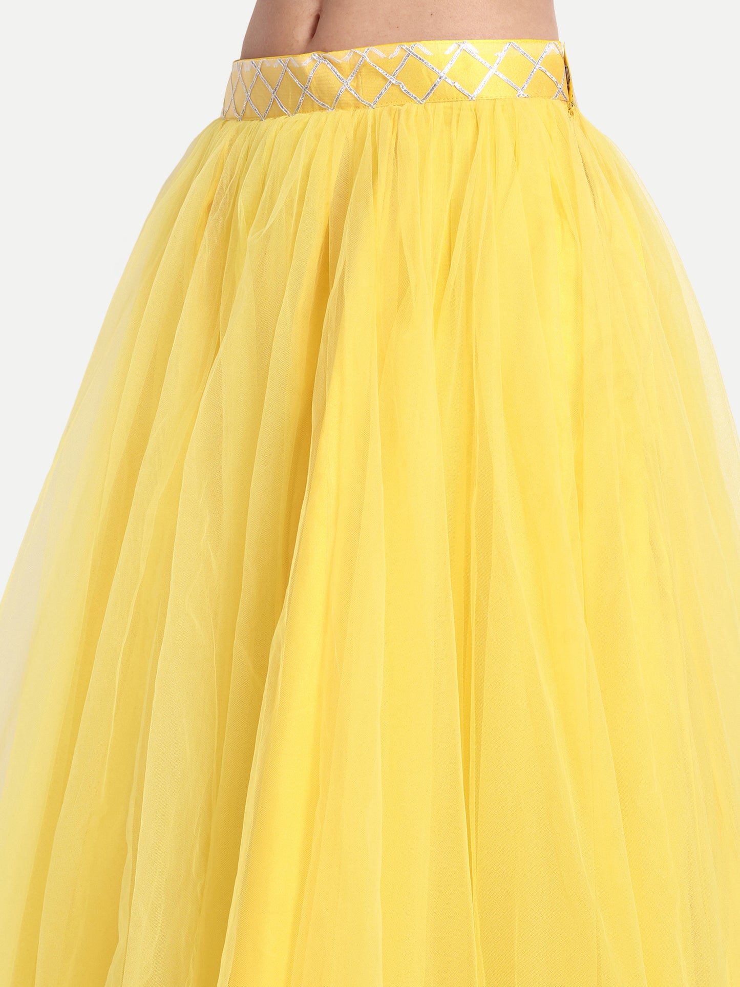 Elegant Women Flared Maxi Net Skirt yellow