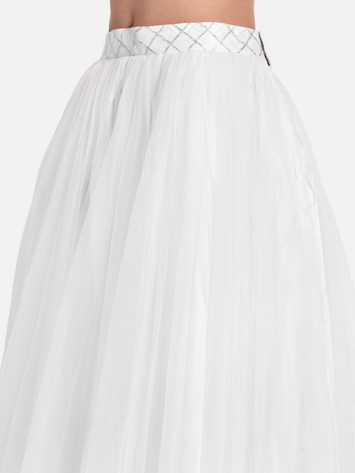 Elegant Women Flared Maxi Net Skirt white