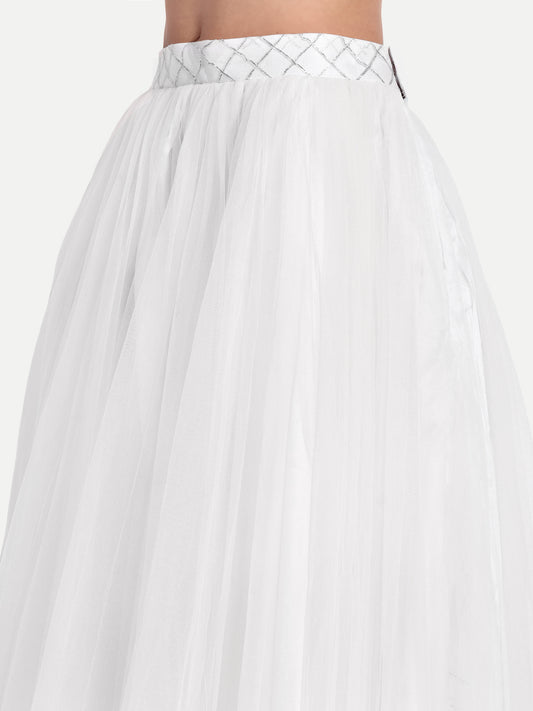 Elegant Women Flared Maxi Net Skirt white