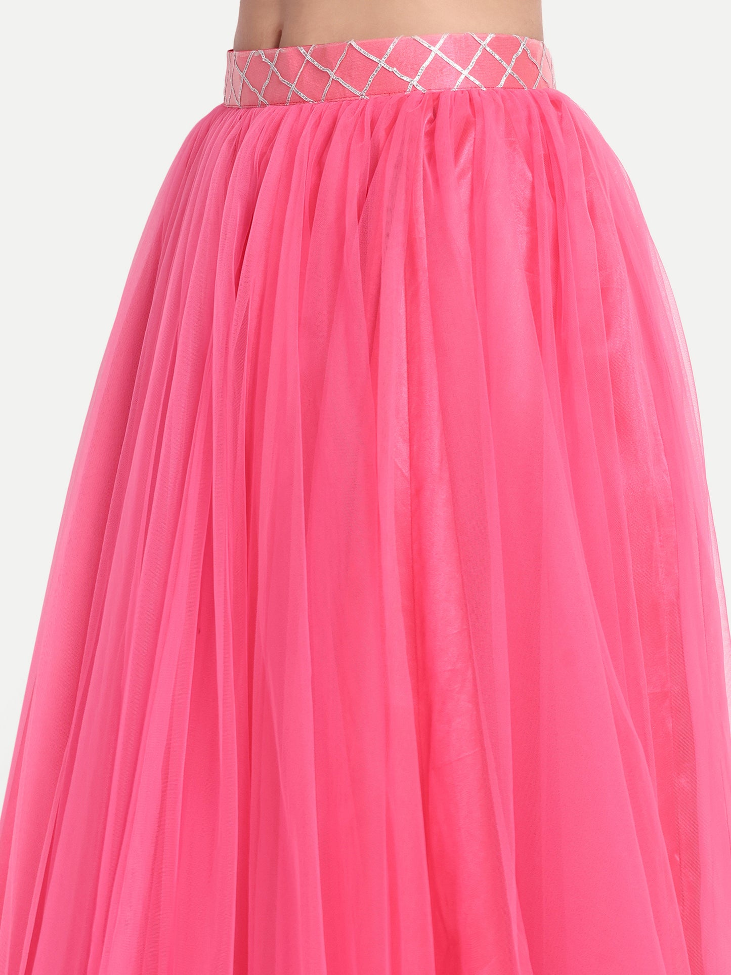 Elegant Women Flared Maxi Net Skirt pink