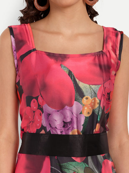 Elegant Women Printed Velvet Dress – Luxe Soft-Touch Party & Evening Wear red