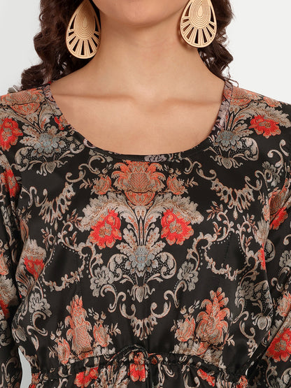Elegant Women Printed Velvet Dress – Luxe Soft-Touch Party & Evening Wear multicolor