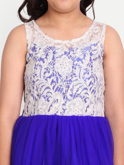 Royal Purple Party Wear Gown for Girls with Lace Embroidery