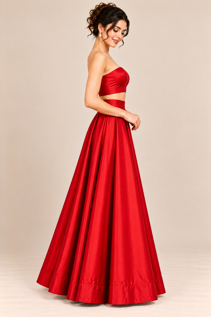 Women Satin A-Line Skirt – Trendy High Waist Party & Casual Wear red