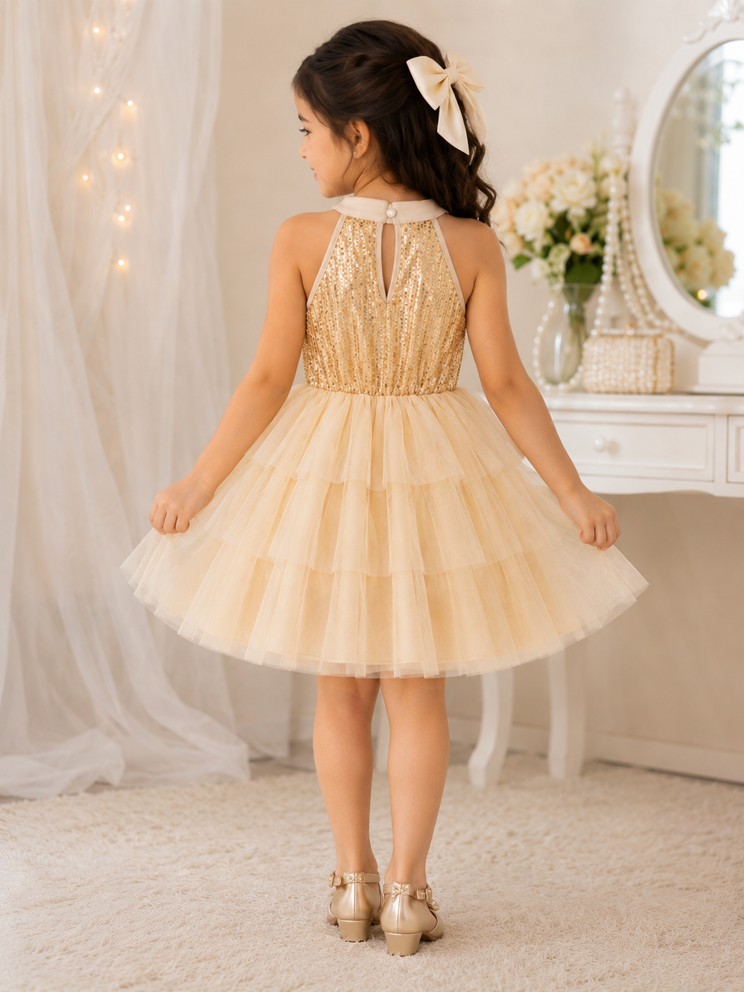 Girls' Gold Sequin Party Dress