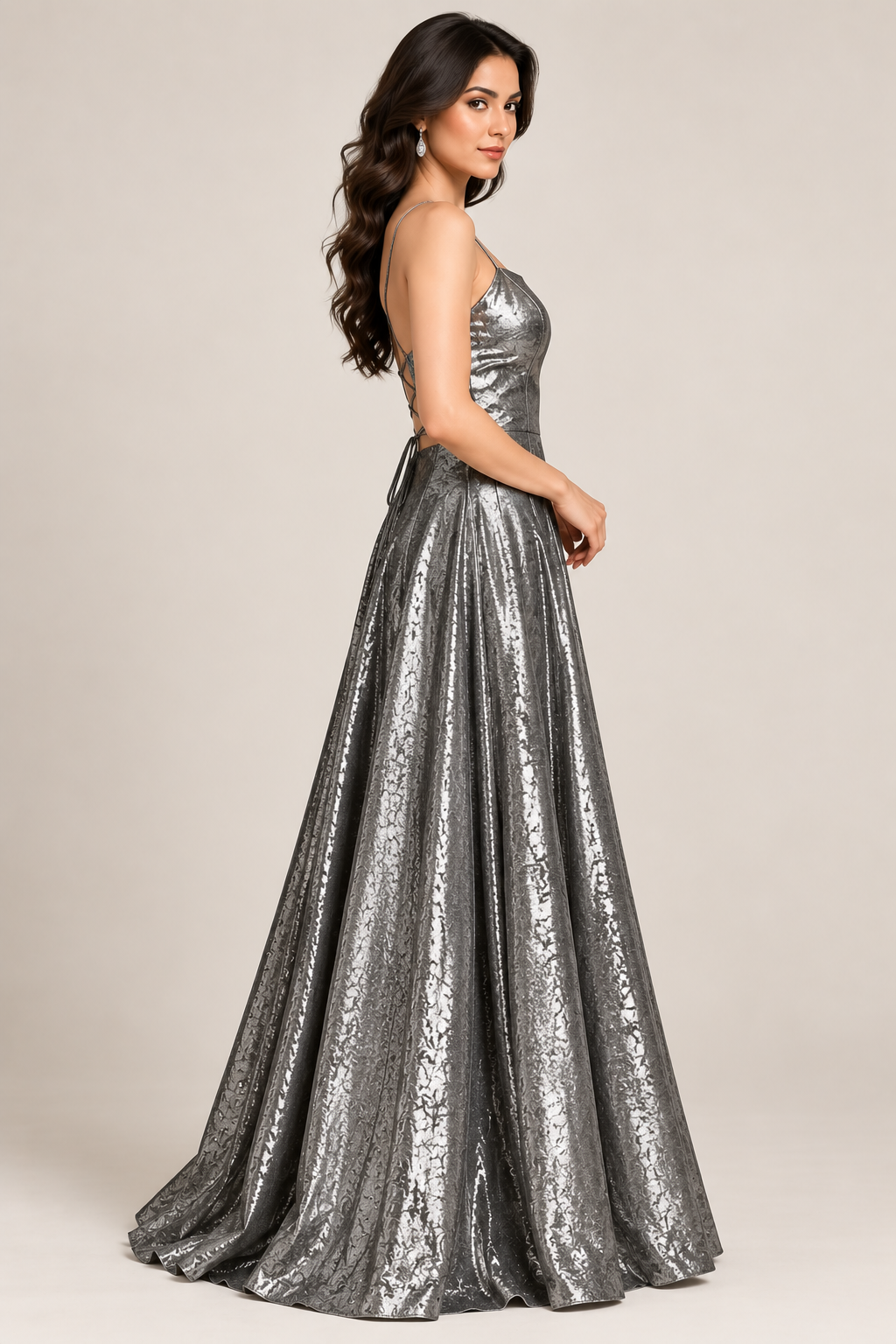 Women’s Metallic Gunmetal Silver Gown | God Shine Shimmer Fabric