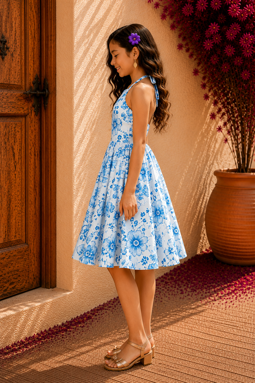 White Blue Floral Frock for Girls | Stylish Cotton Kids Dress