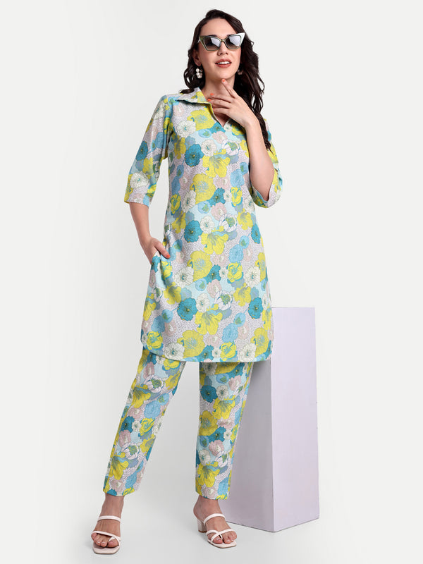 Elegant Women Co-ord Set – Stylish Matching Top & Bottom Outfit for Casual & Party Wear lime green