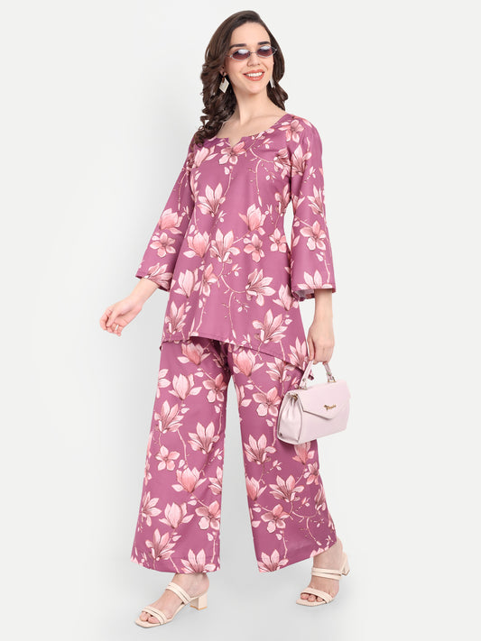 Elegant Women Co-ord Set – Stylish Matching Top & Bottom Outfit for Casual & Party Wear lavender