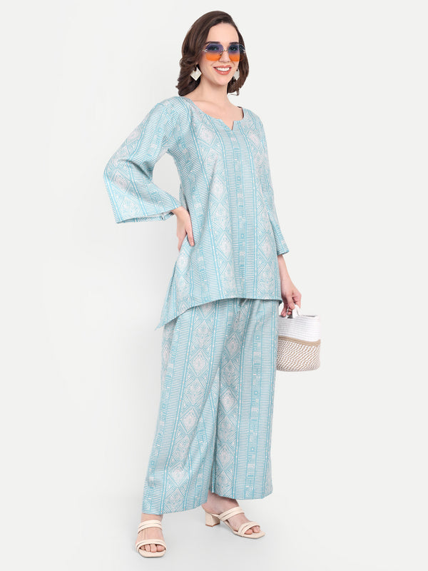 Elegant Women Co-ord Set – Stylish Matching Top & Bottom Outfit for Casual & Party Wear sky blue and mint