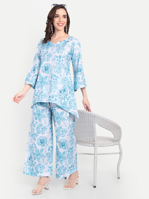 Elegant Women Co-ord Set – Stylish Matching Top & Bottom Outfit for Casual & Party Wear blue and white