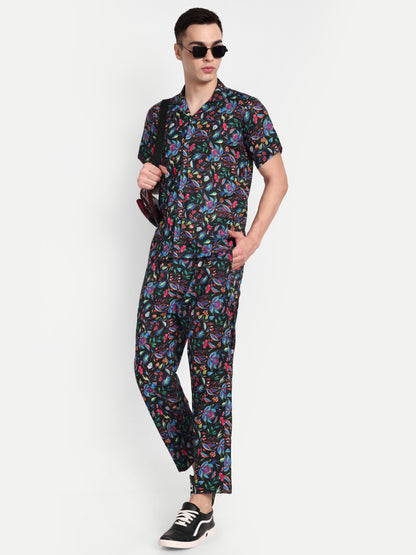 Men’s Co-Ord Set – Trendy T-Shirt & Bottom Wear Combo black neon