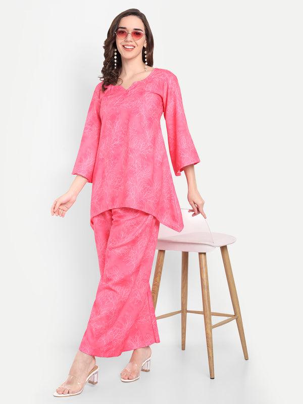 Elegant Women Co-ord Set – Stylish Matching Top & Bottom Outfit for Casual & Party Wear pink