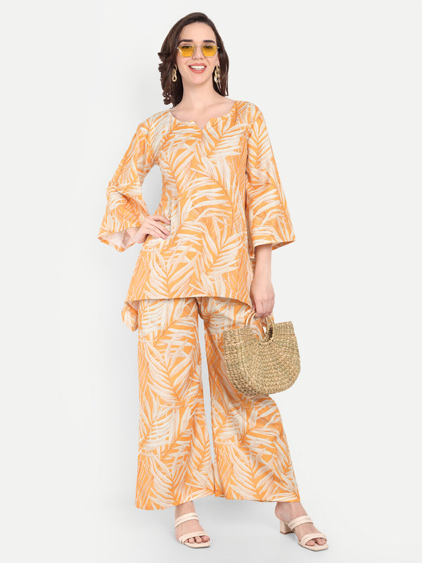 Elegant Women Co-ord Set – Stylish Matching Top & Bottom Outfit for Casual & Party Wear mustard orange