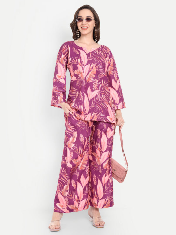 Elegant Women Co-ord Set – Stylish Matching Top & Bottom Outfit for Casual & Party Wear rose pink