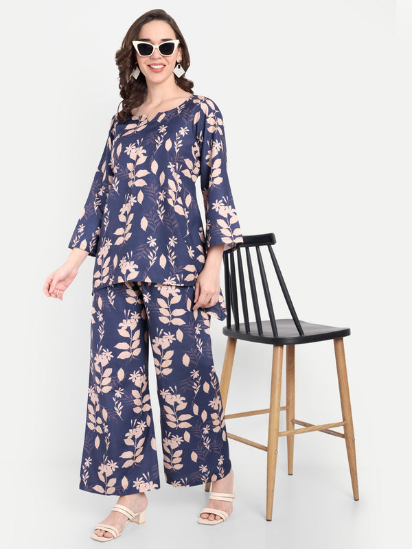 Elegant Women Co-ord Set – Stylish Matching Top & Bottom Outfit for Casual & Party Wear navy blue