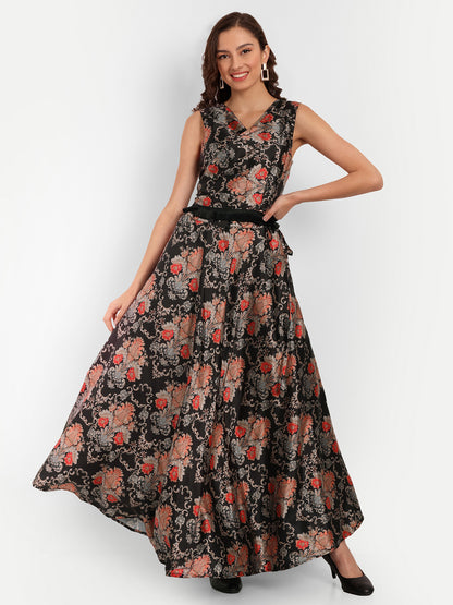 Elegant Women Ethnic Motifs Printed Silk Dress – Festive & Occasion Wear elegant black