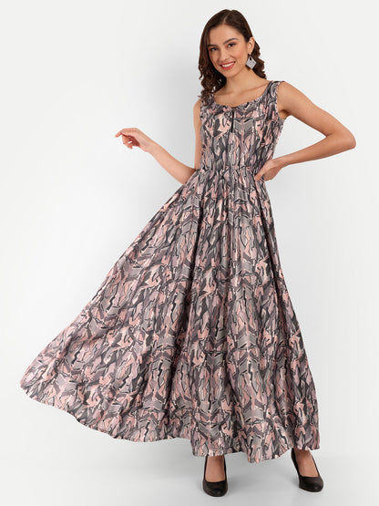 Elegant Women Ethnic Motifs Printed Silk Dress – Festive & Occasion Wear charcoal