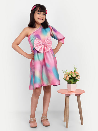 Girls Pink Tie-Dye One-Shoulder Party Dress
