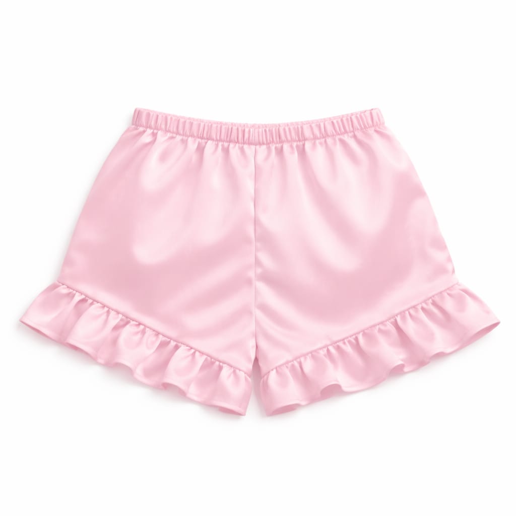 Luxury Women Satin Lounge Set – Strapless Tube Top & Ruffle Shorts Night Suit Baby Pink