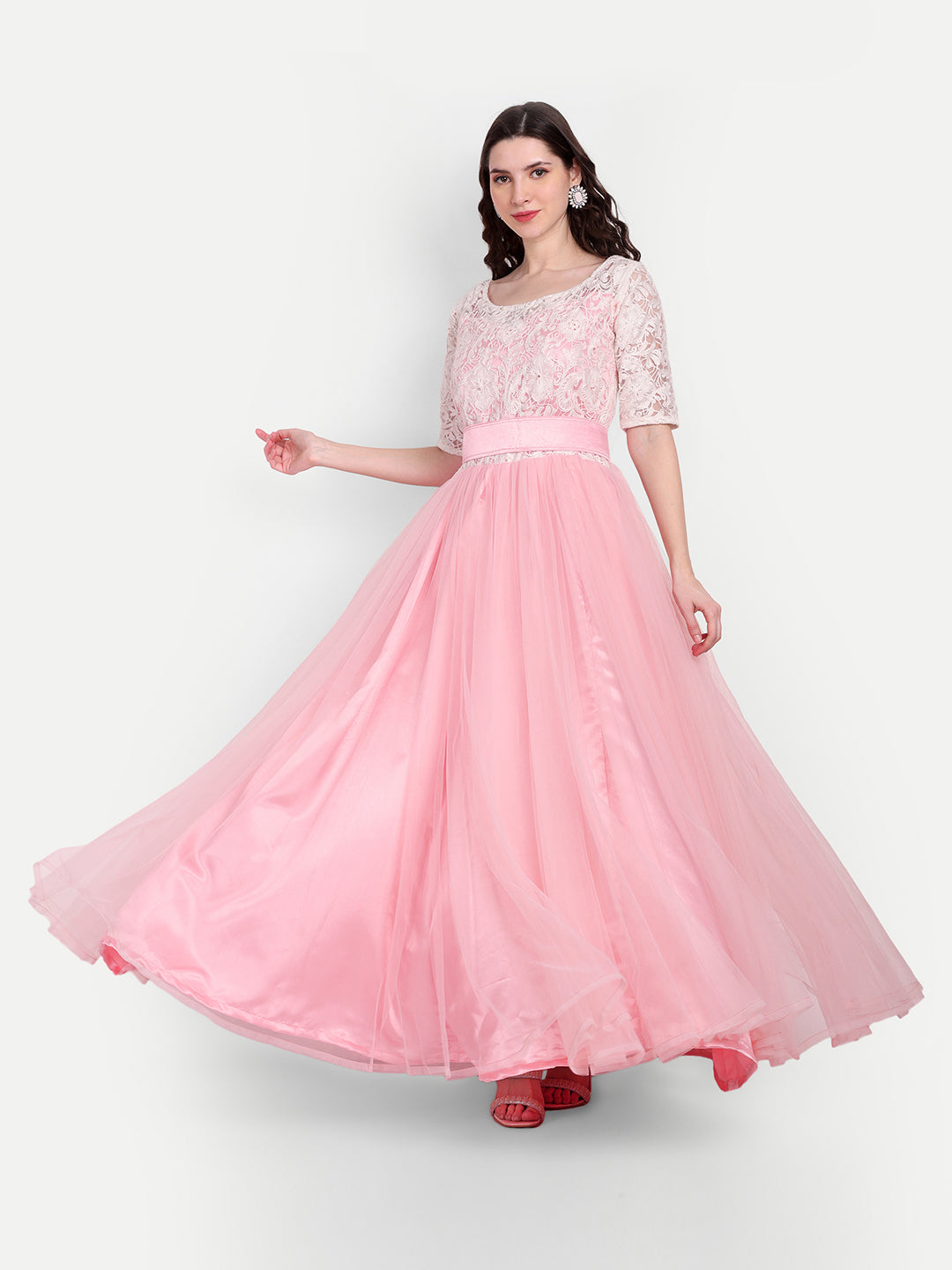 Elegant Women Embellished Sequined Boat Neck Fit & Flare Maxi Dress – Designer Party & Evening Gown